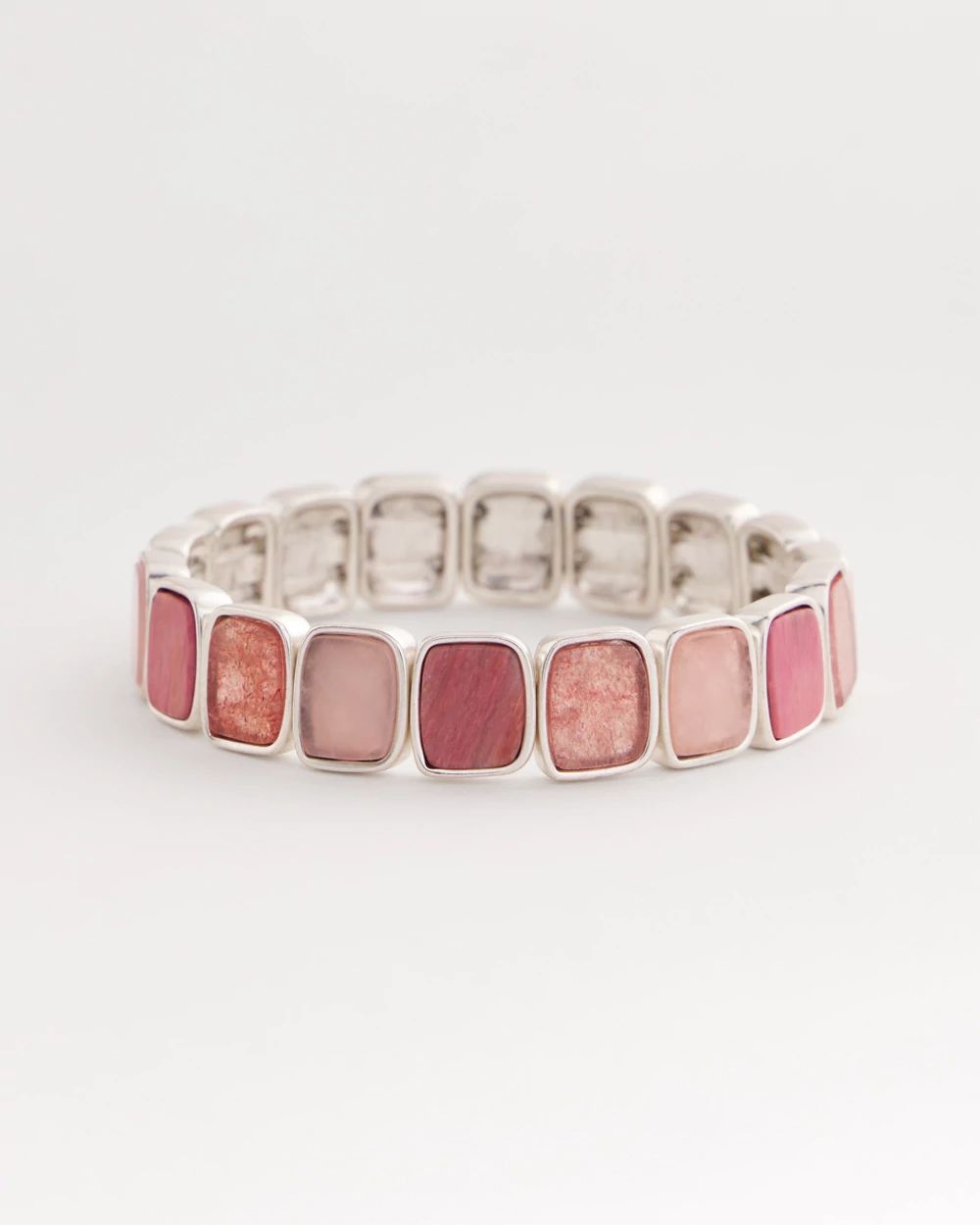 Quartz & Rhodonite Stone Silvertone Square Stretch