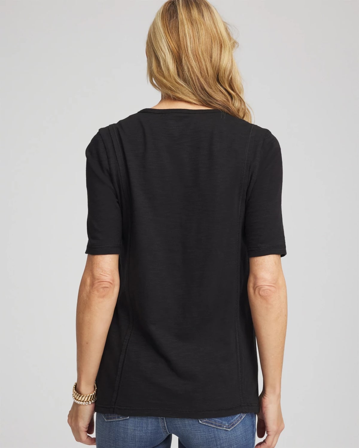 Chico's Double-knit Paneled Elbow Tee In Black In Black