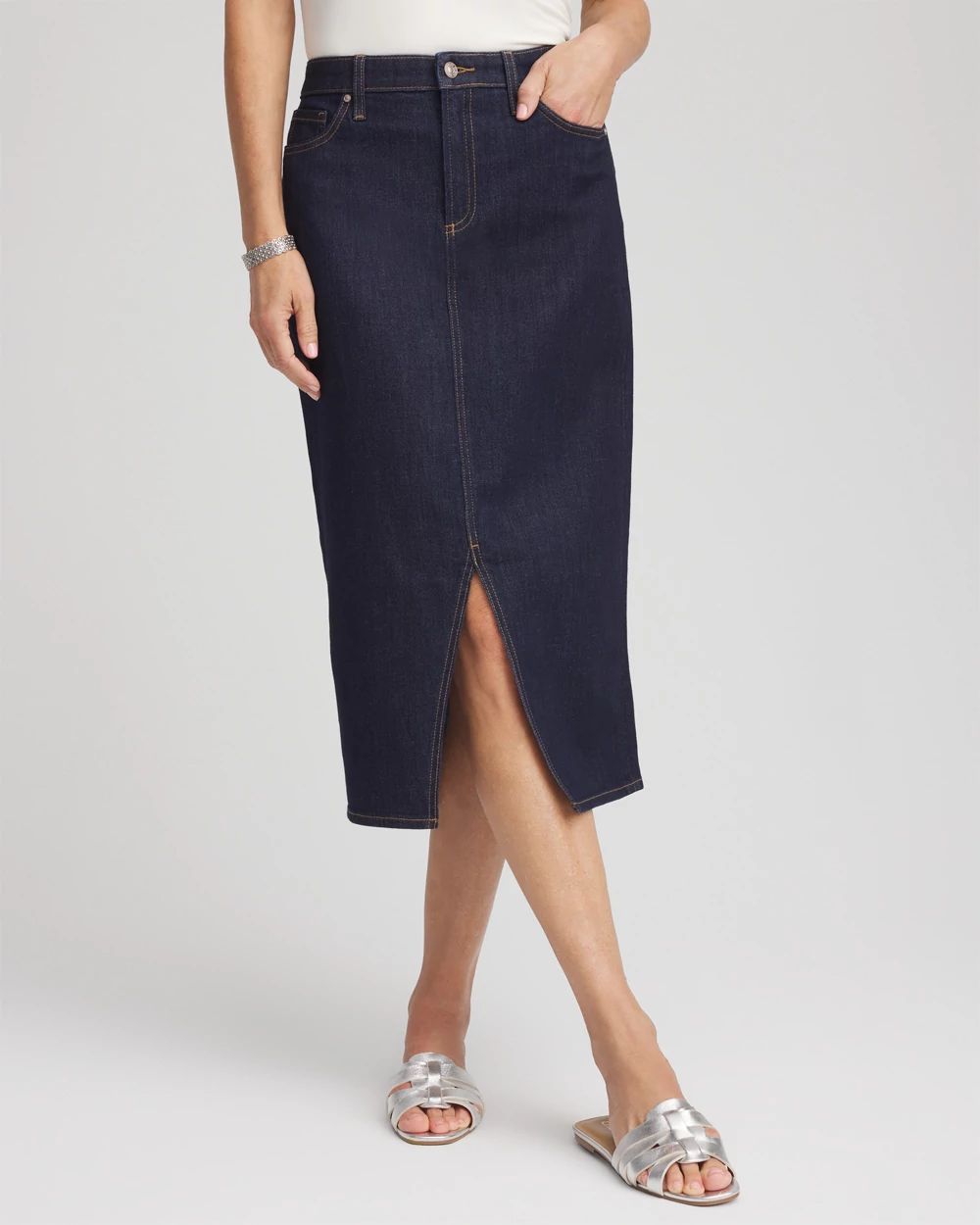 High-Rise Straight Stretch-Denim Skirt