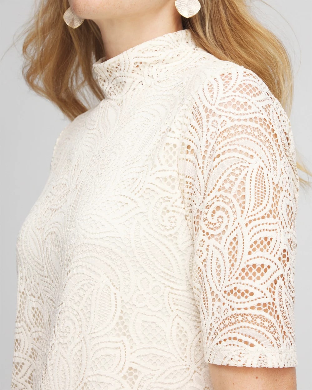 Lace Mock-Neck Short Sleeve Tee
