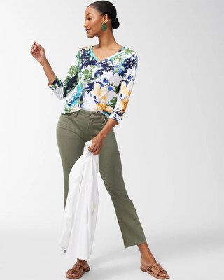 Linen Floral 3/4 Sleeve Tee