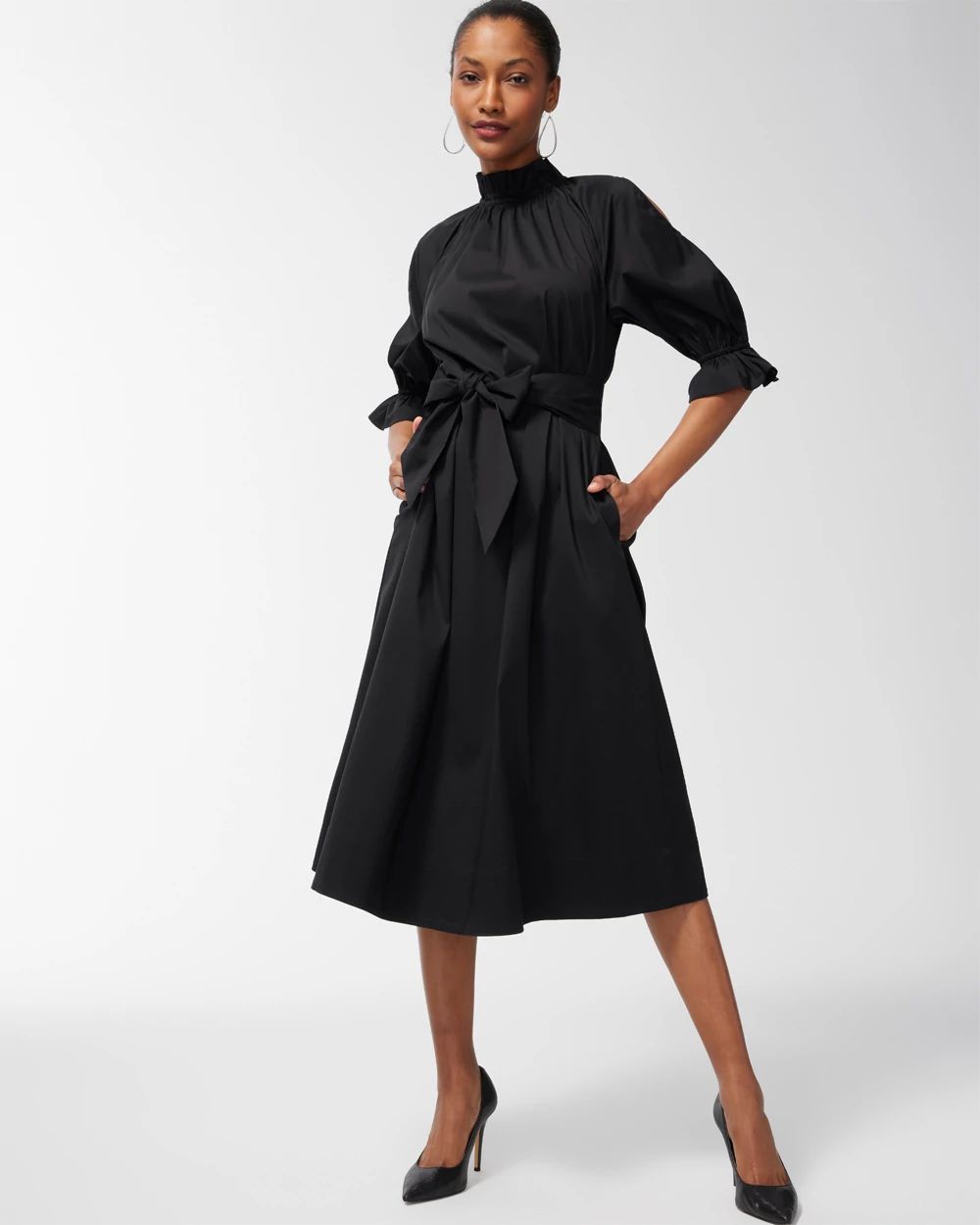 Black Label Poplin Cut Out Sleeve Dress