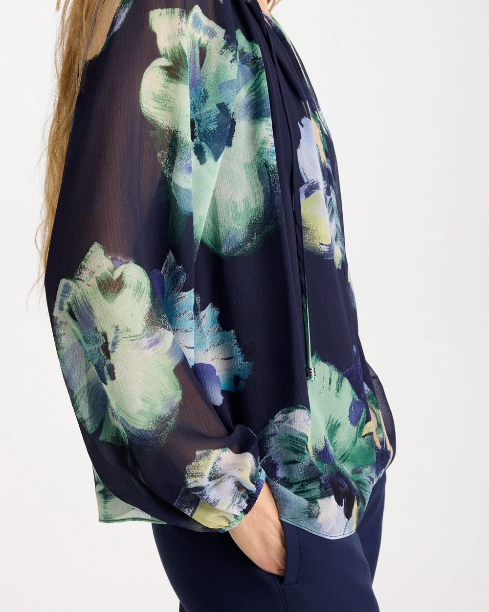 Crinkle Chiffon Tie-Front Blouse click to view larger image.