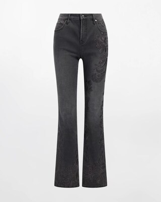 Petite Girlfriend Tonal Embellished Flare Jeans