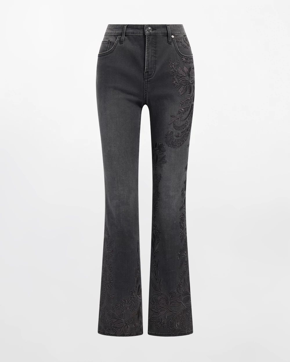 Petite Girlfriend Tonal Embellished Flare Jeans