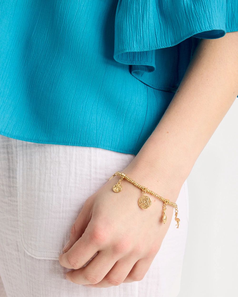 Goldtone Stretch Charm Bracelet click to view larger image.