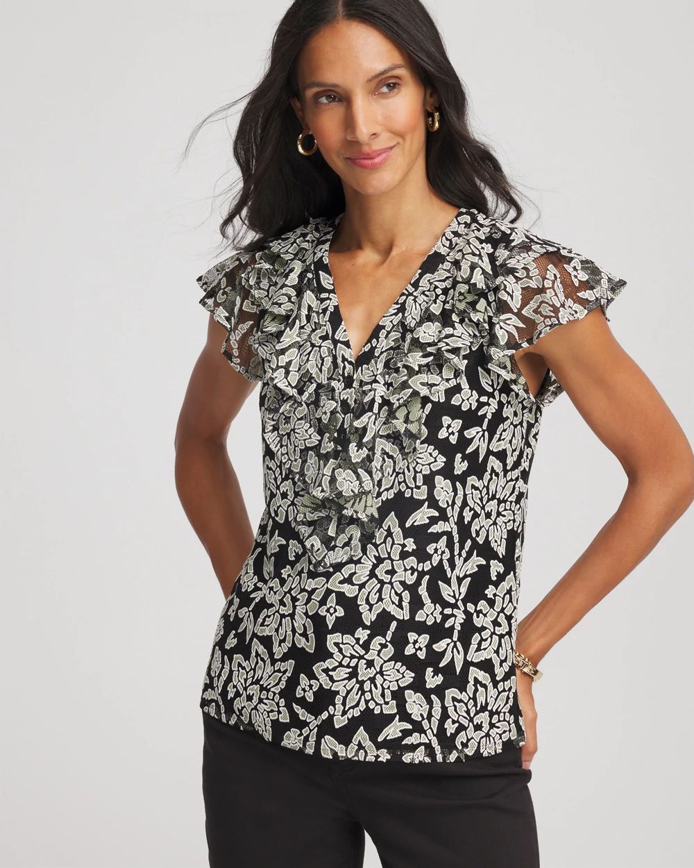 Lace Floral-Burnout Henley Tee