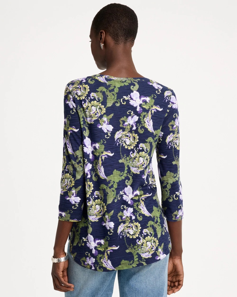 Floral Cotton Slub 3/4 Sleeve Tee