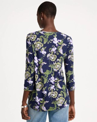 Floral Cotton Slub 3/4 Sleeve Tee click to view larger image.