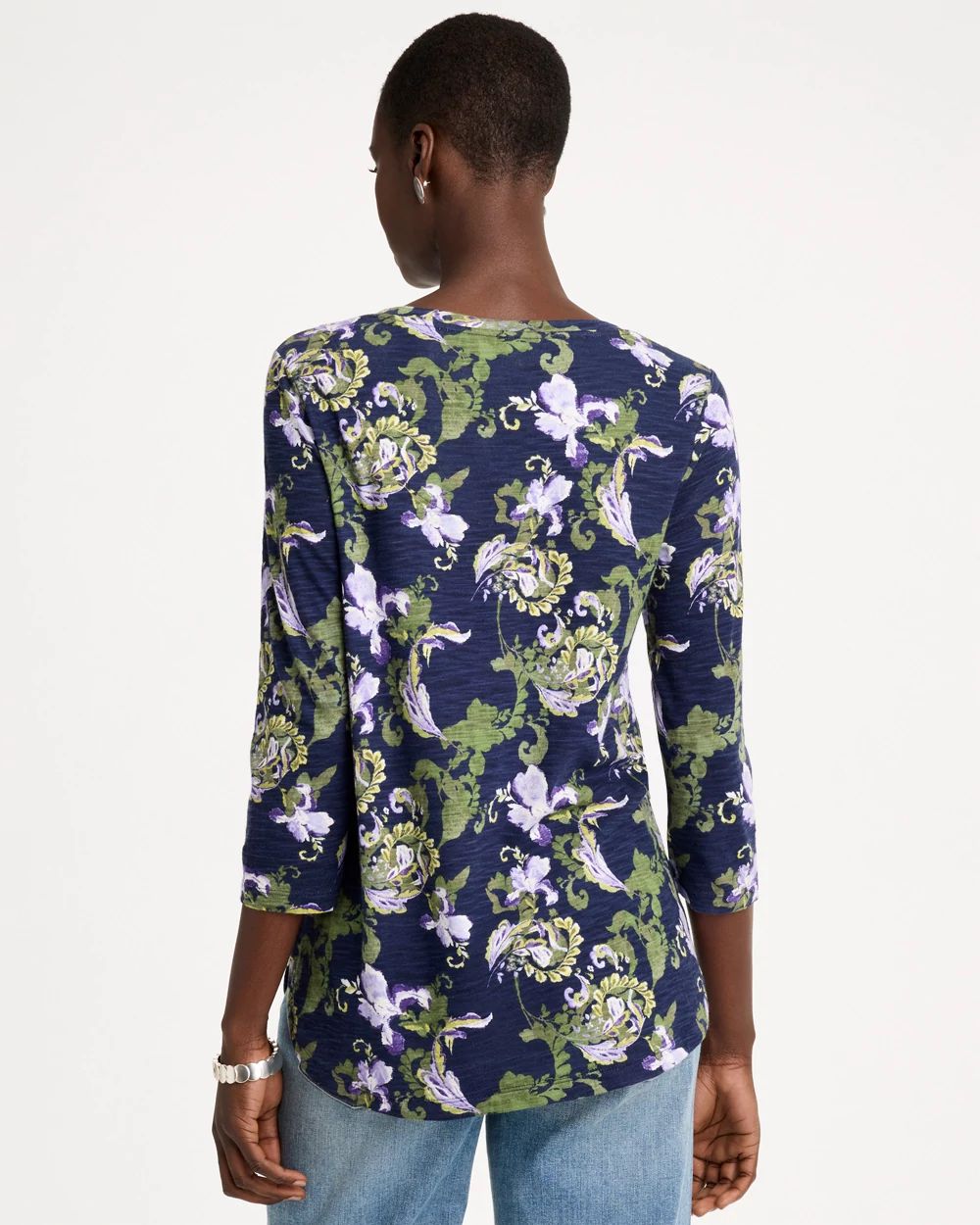 Floral Cotton Slub 3/4 Sleeve Tee click to view larger image.