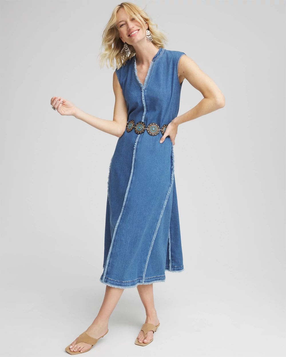 Frayed Denim Maxi Dress