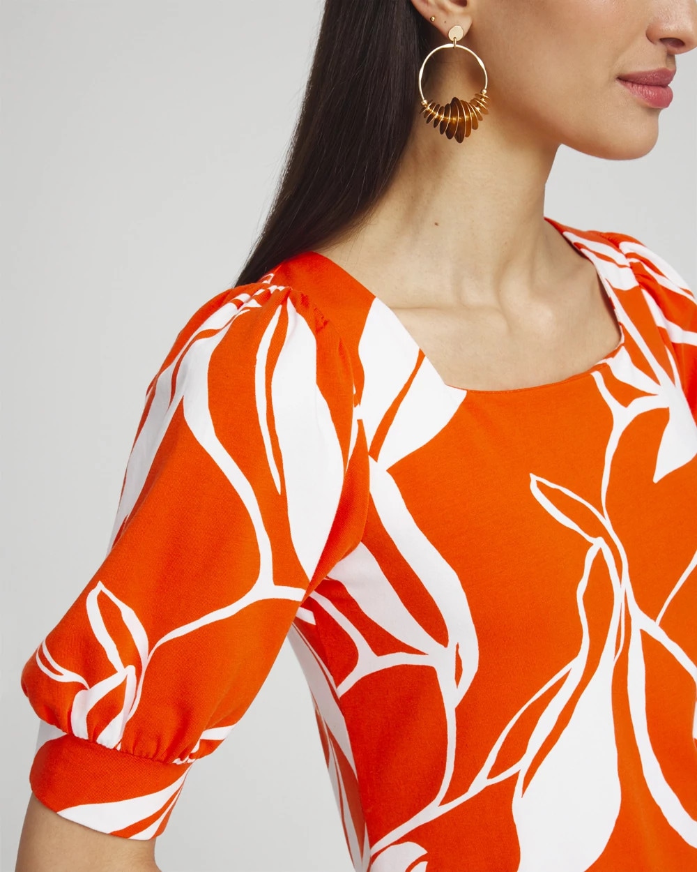 Leaf Print Square Neck Top