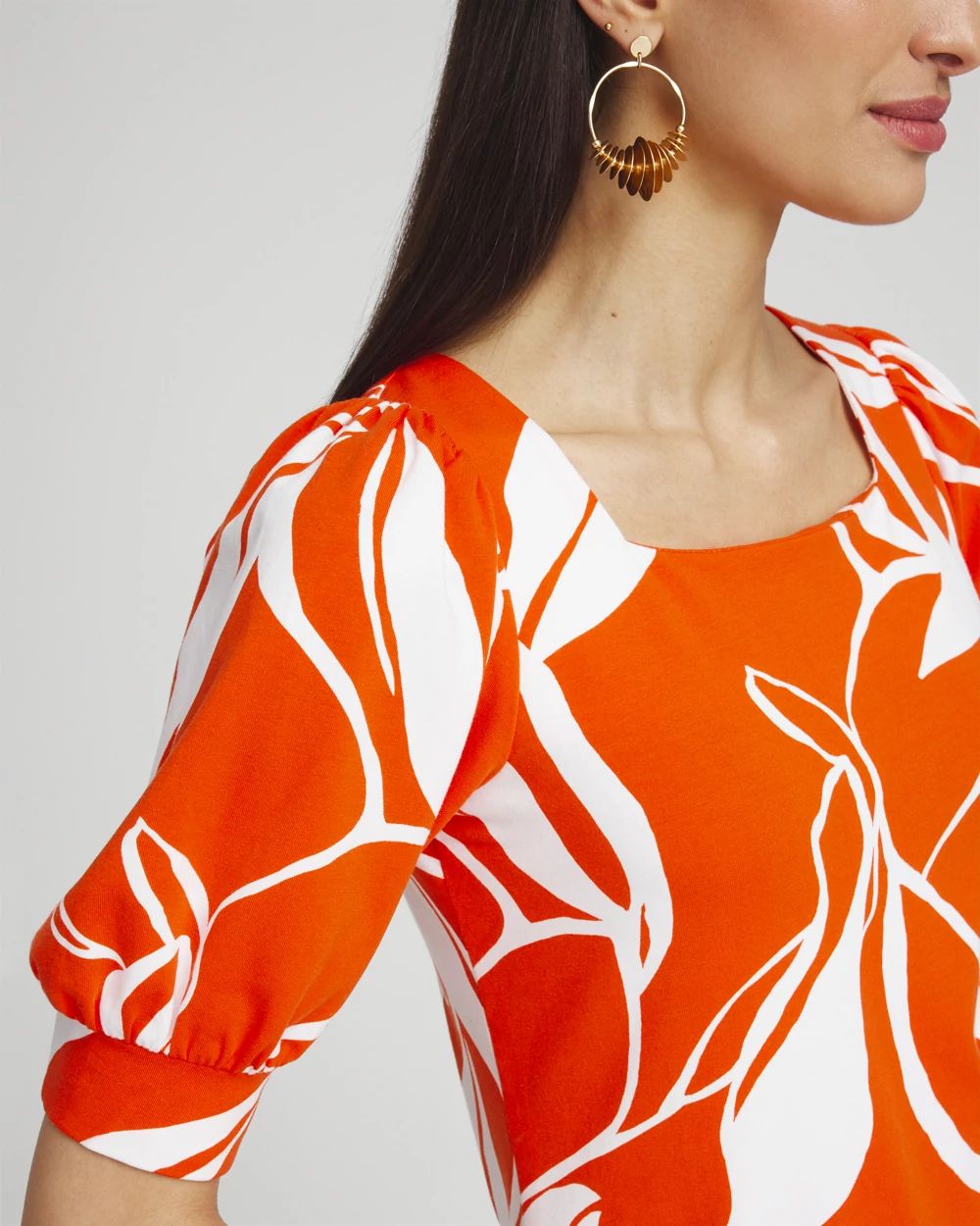 Leaf Print Square Neck Top