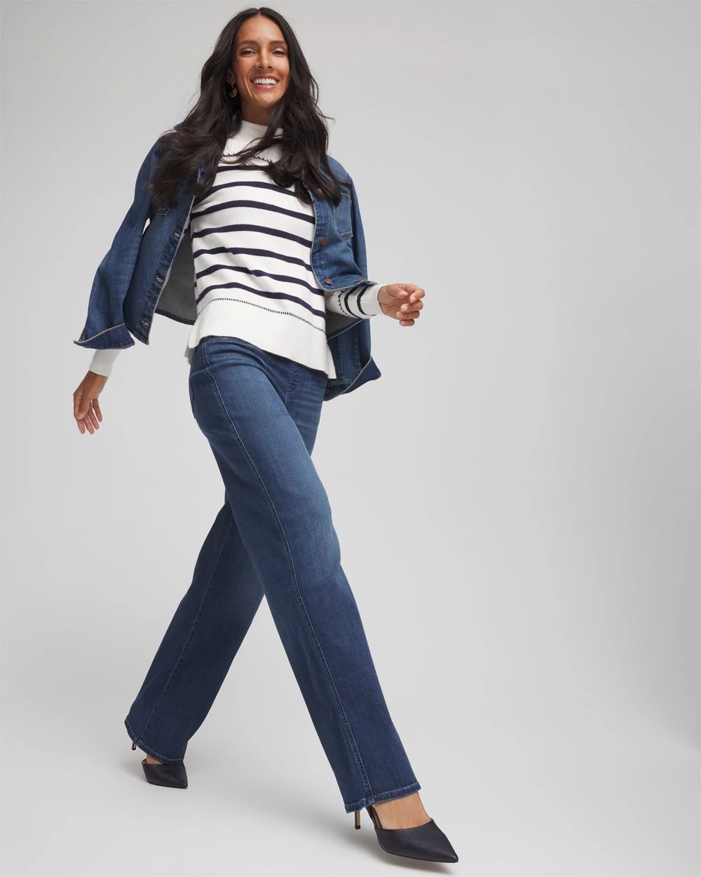 Petite Pull-On Wide-Leg Jeans click to view larger image.
