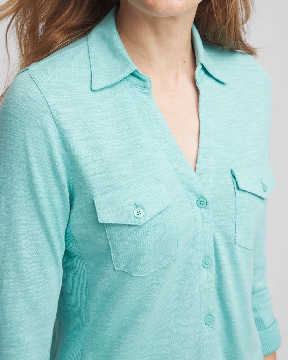 Collared Henley Denim Top