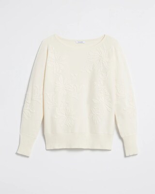 Neutral Textured Floral Pullover Sweater
