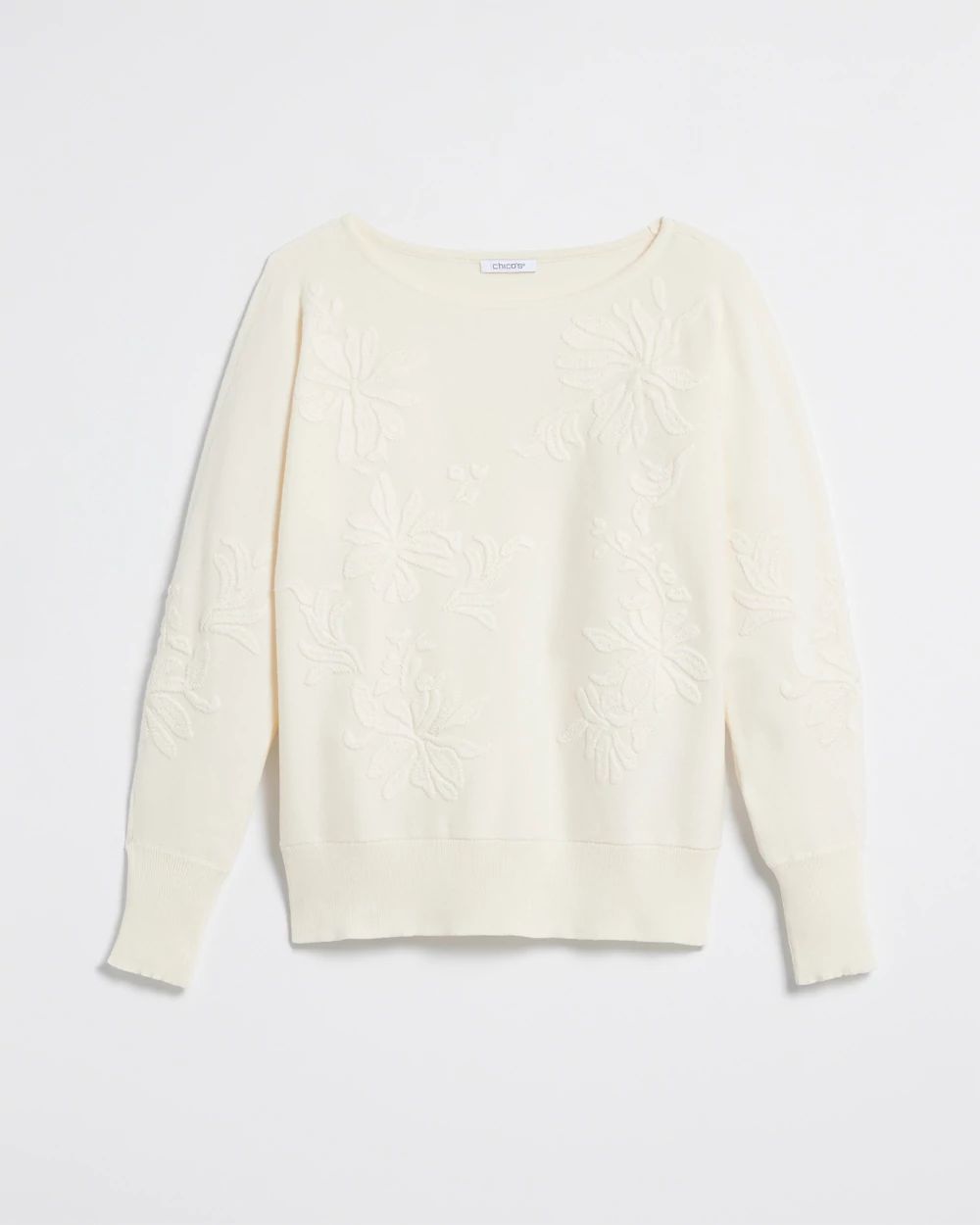 Neutral Textured Floral Pullover Sweater