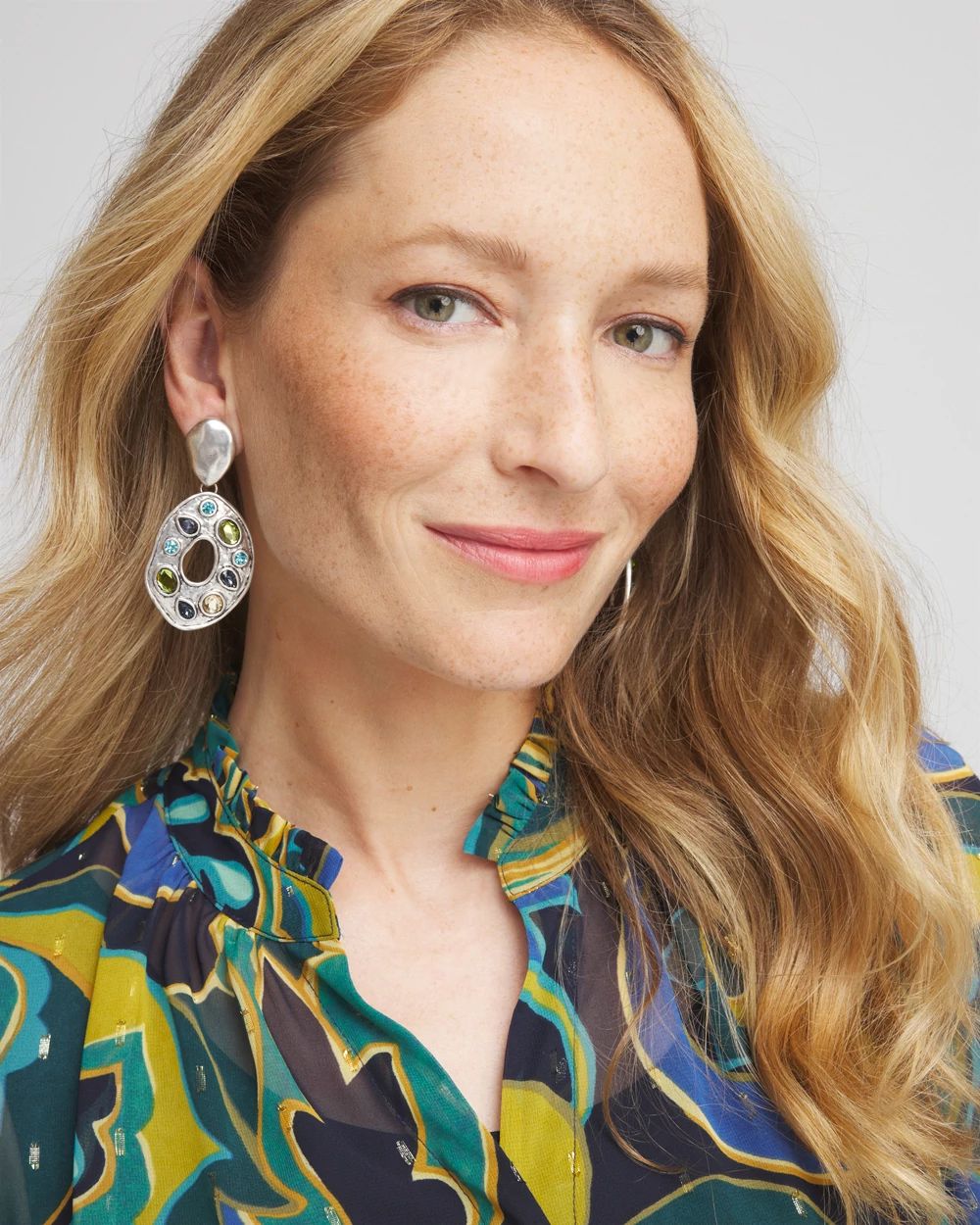 Multicolor Silver Tone Clip On Drop Earrings