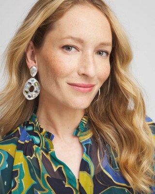 Multicolor Silver Tone Clip On Drop Earrings
