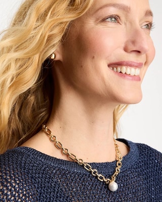 Toggle Bar Pearl Pendant Necklace click to view larger image.