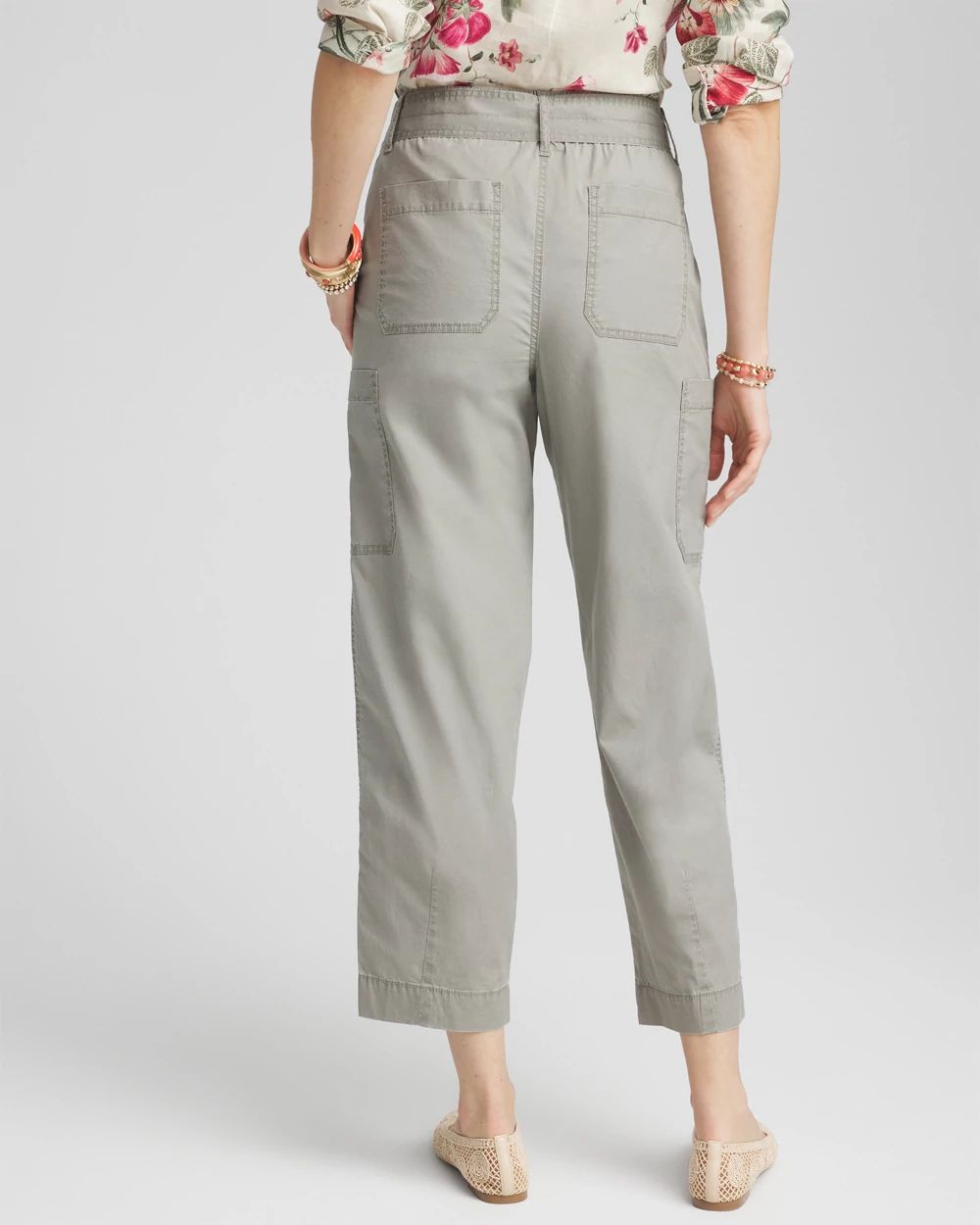 Poplin Pull-On Tapered-Leg Cropped Pants