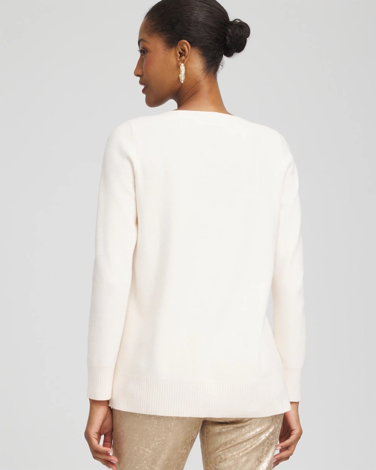 Chico's Ella Button Tunic Sweater In Cream In White