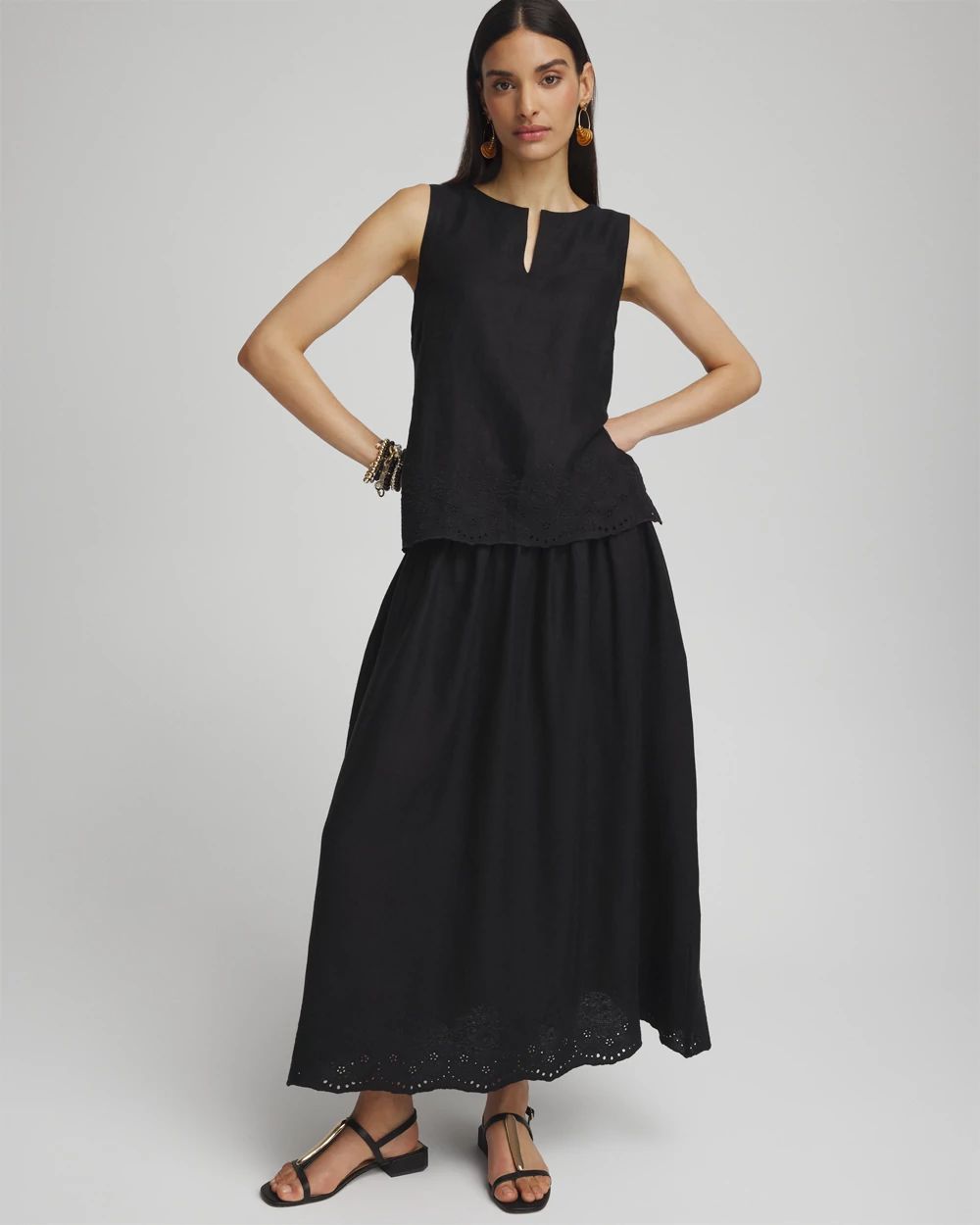Linen Eyelet Scallop Hem Tank
