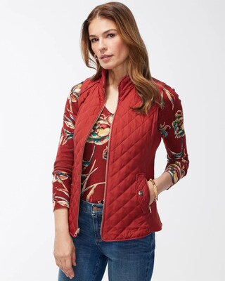 Rib Trim Quilted Vest