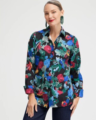 No Iron Stretch Floral Print Shirt