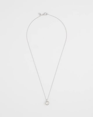 Bezel Set Pendant Silvertone Necklace click to view larger image.