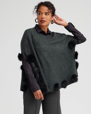 Gray Pom Pom Poncho