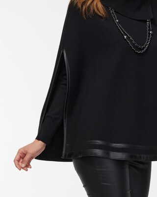 Faux Leather Trim Sweater Cape