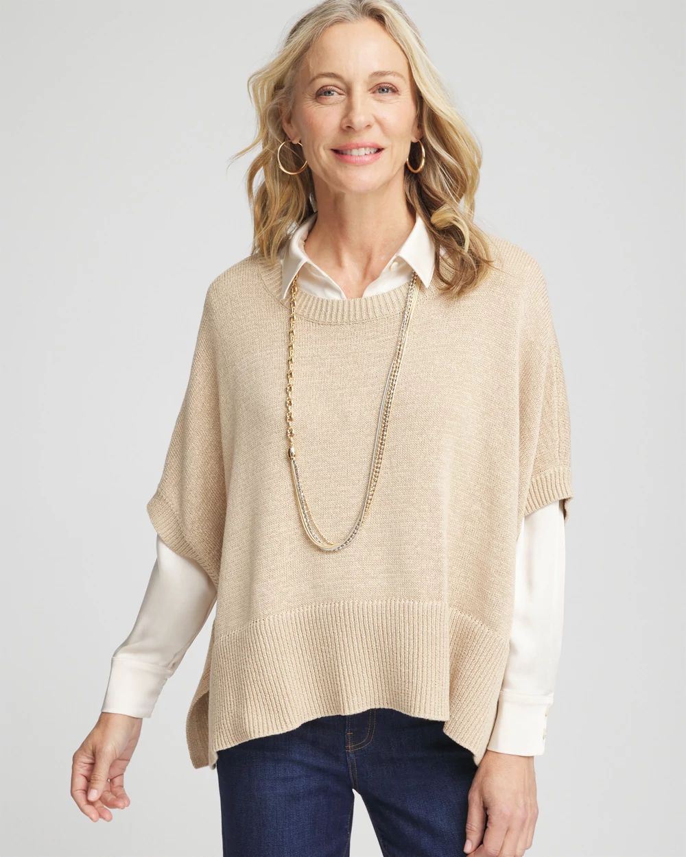 Short Sleeve Knit Poncho