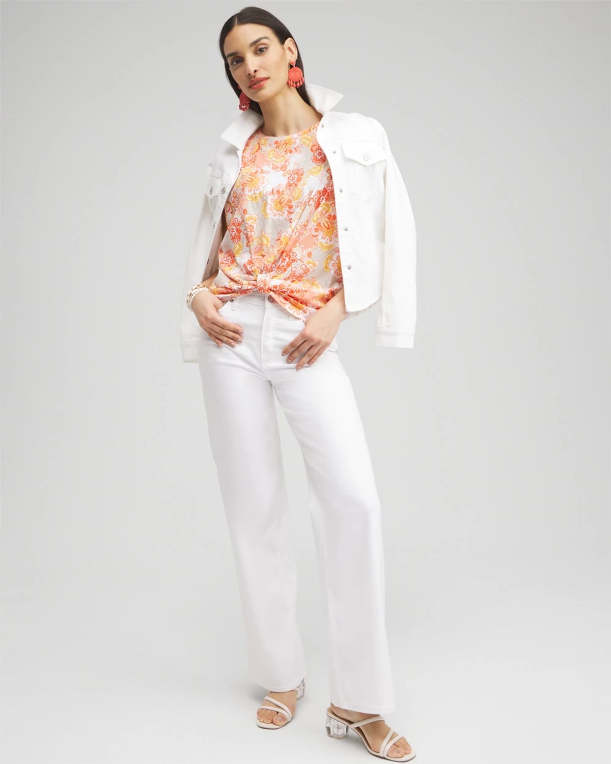 Chico's Floral Knot Front Tee In Neutral Size 12/14 | In Light Tan