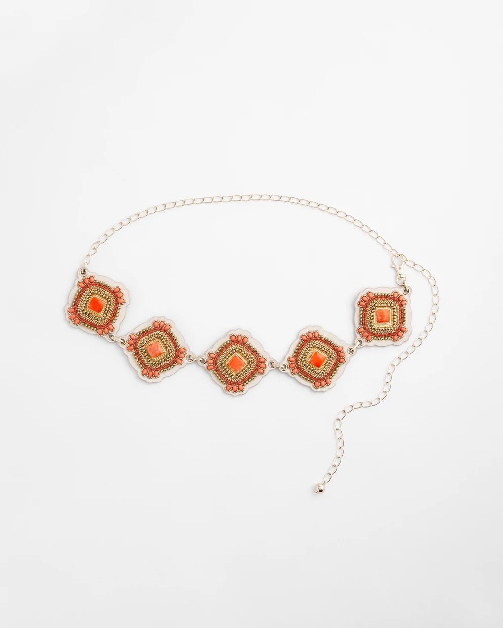 Gold-Tone Red Medallion Chain Belt