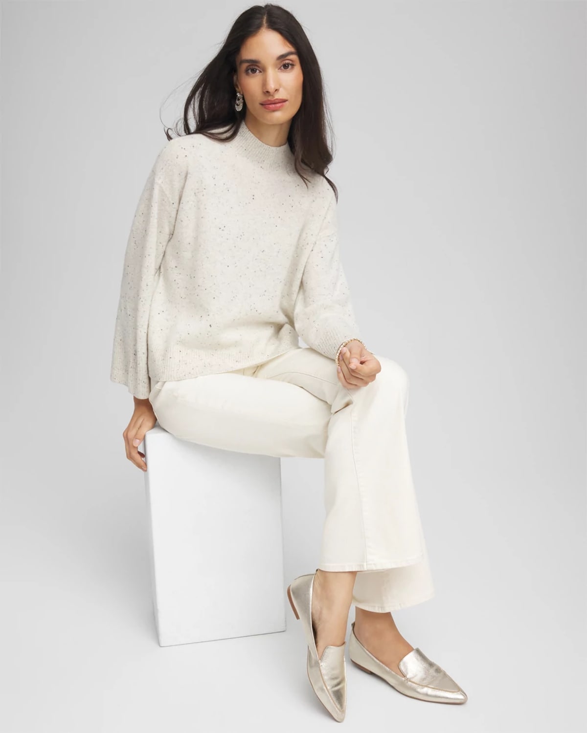 Chico's Cashmere Mockneck Sweater In Gray In Gray