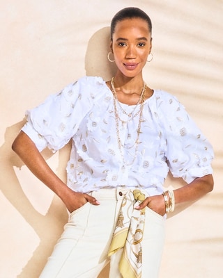 Cotton Metallic Applique Embroidered Top