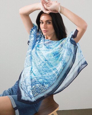 Coastal Tile Asymmetrical Hem Poncho