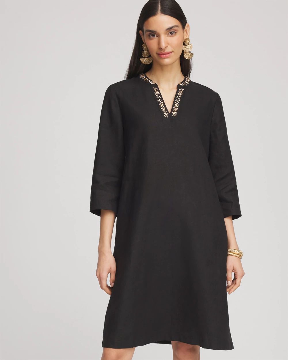 Embellished Linen Kurta Dress