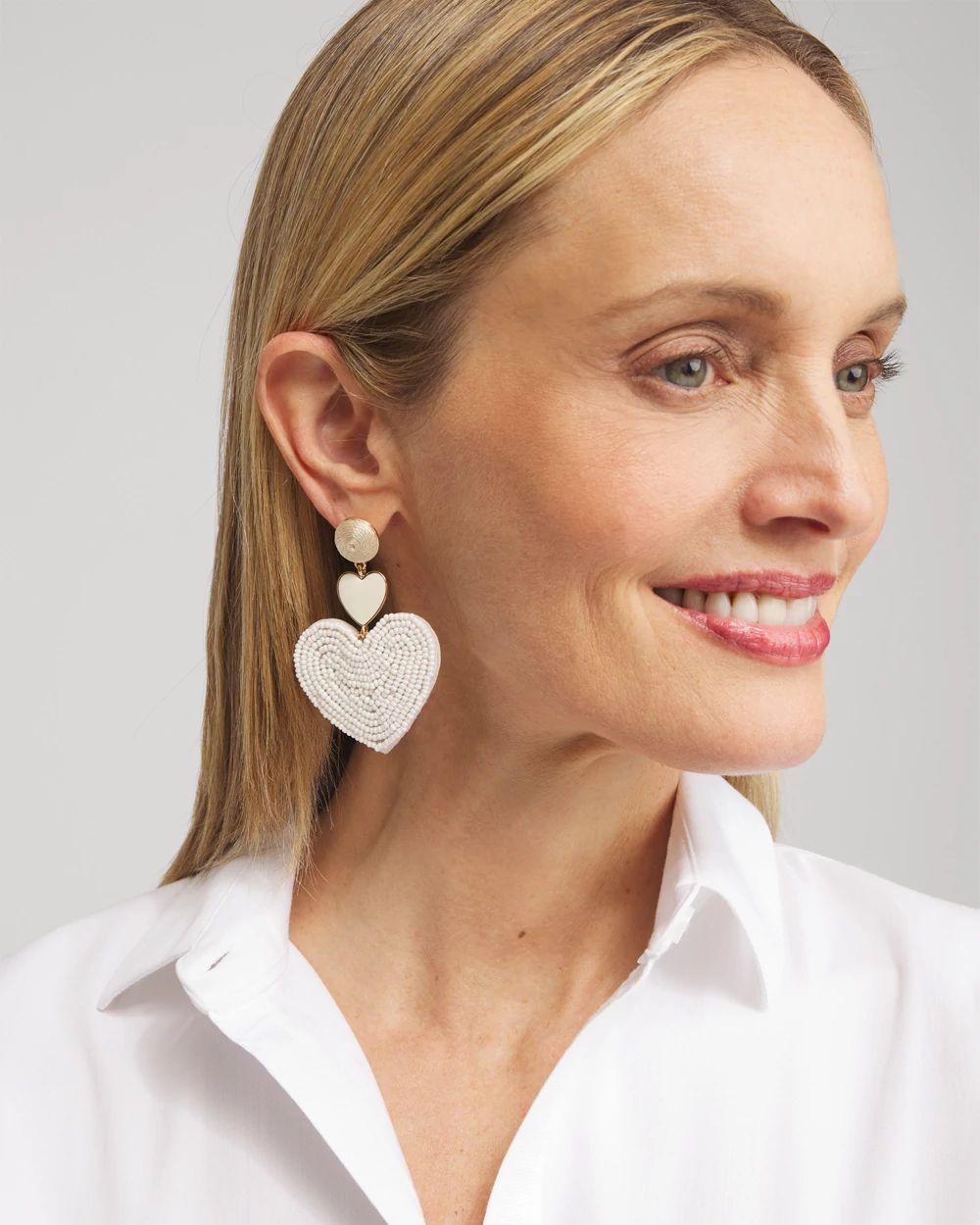 White Heart Seed Bead Earrings