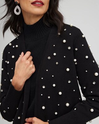 Faux Pearl & Rhinestone Cardigan Sweater