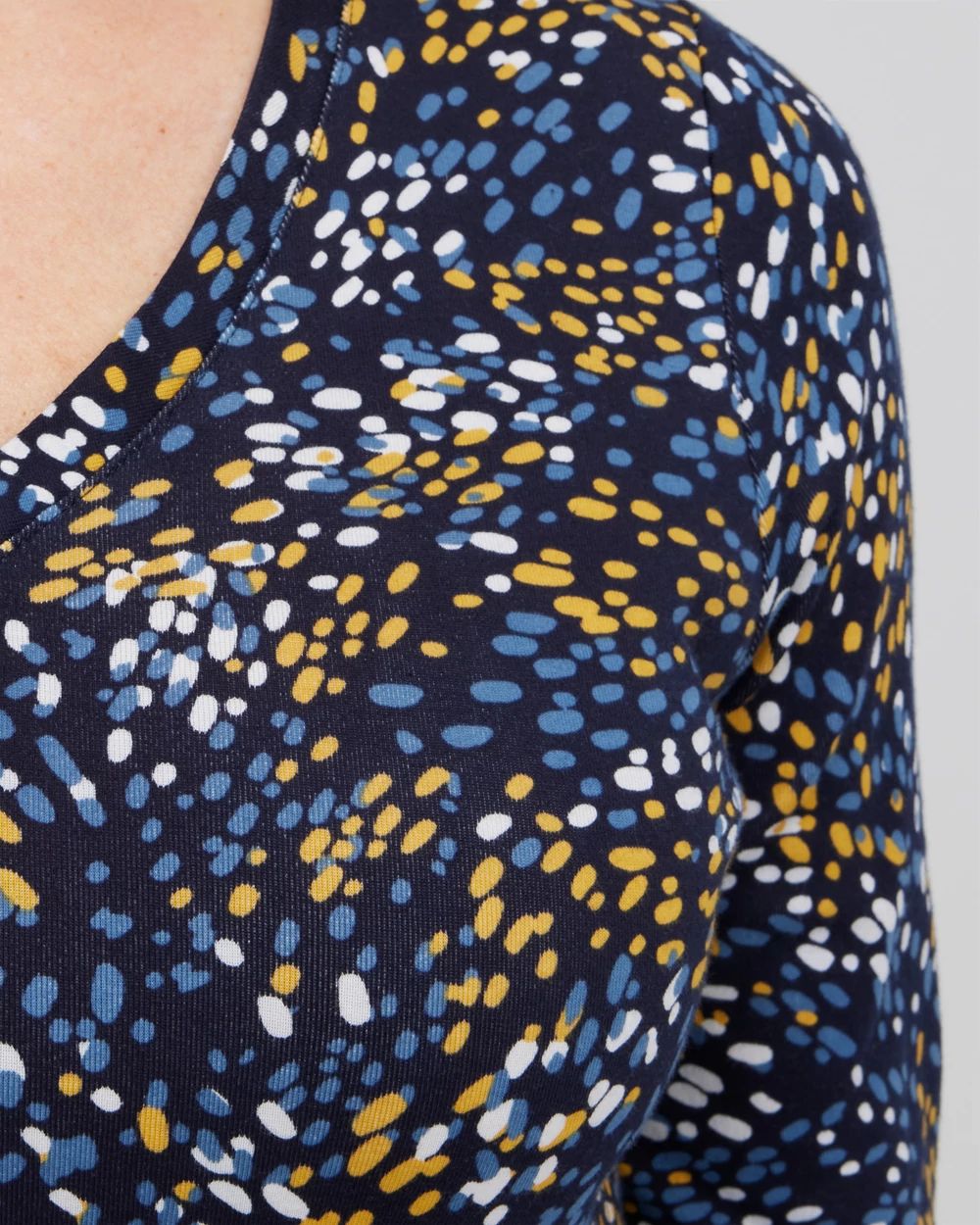 Dot Print V-neck 3/4 Sleeve Tee click to view larger image.