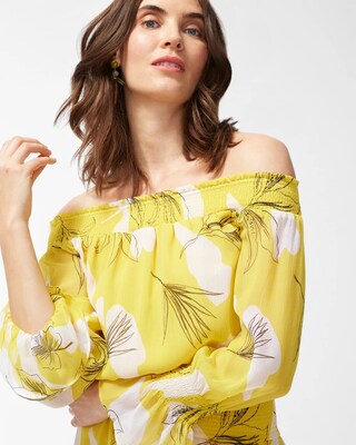 Chiffon Off Shoulder Yellow Maxi Dress