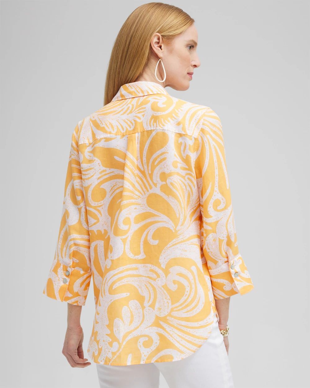 No Iron™ Linen Scroll 3/4 Sleeve Shirt