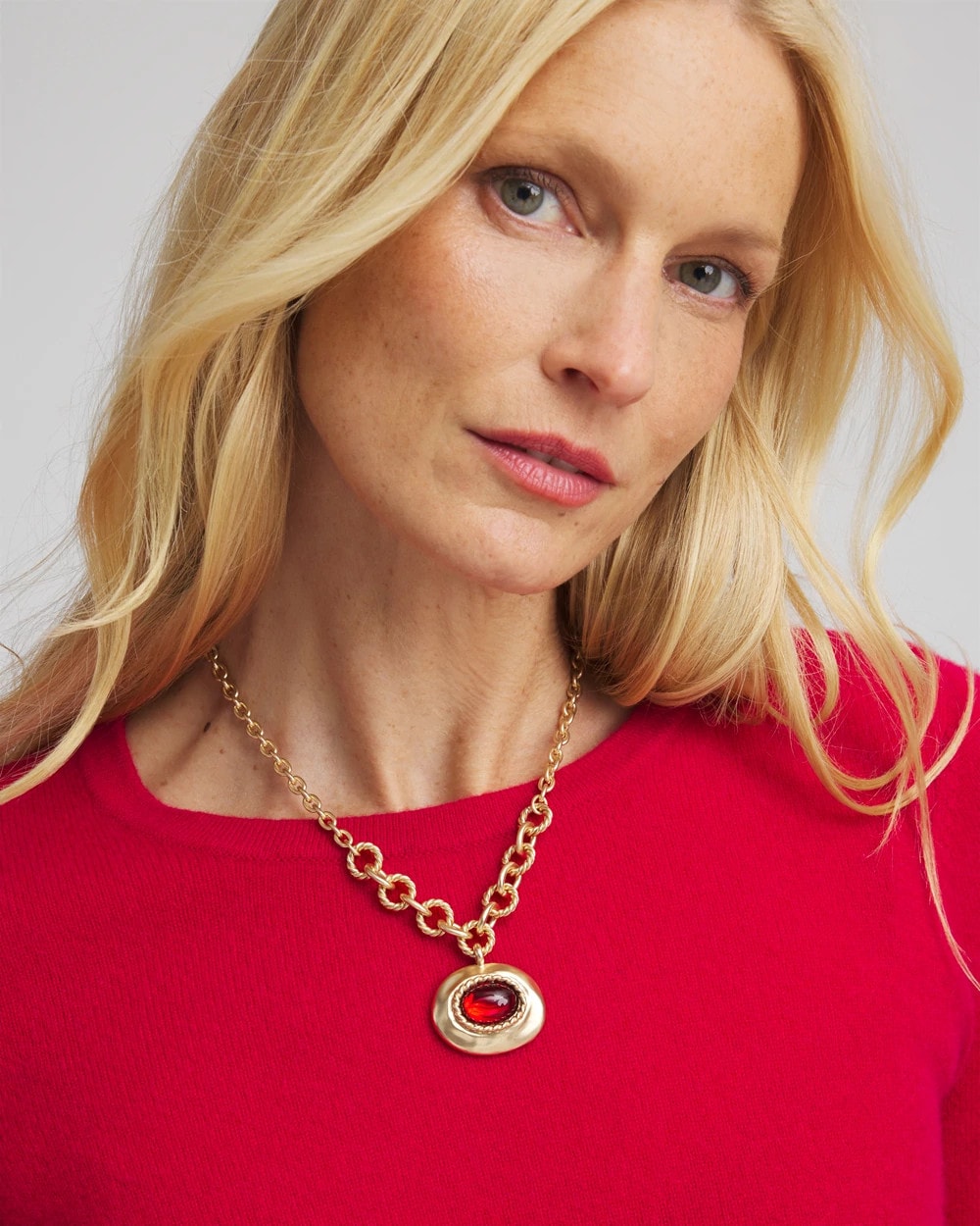 Art Deco Red Gem Pendant Necklace