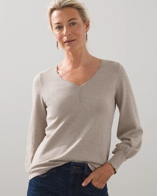 Caviar Trim V-neck Pullover Sweater