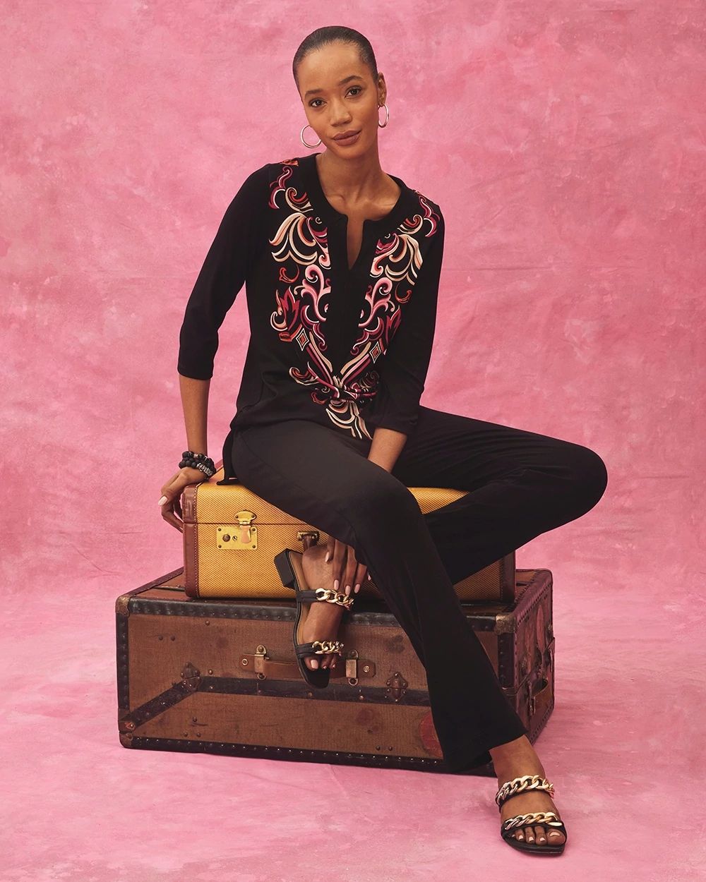 Travelers Placed Scroll Print Tunic