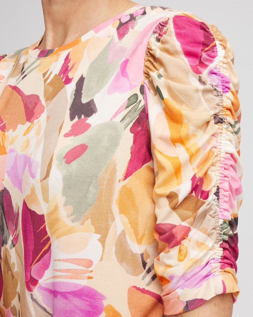Touch of Cool™ Ruched Sleeve Print Tee click to view larger image.