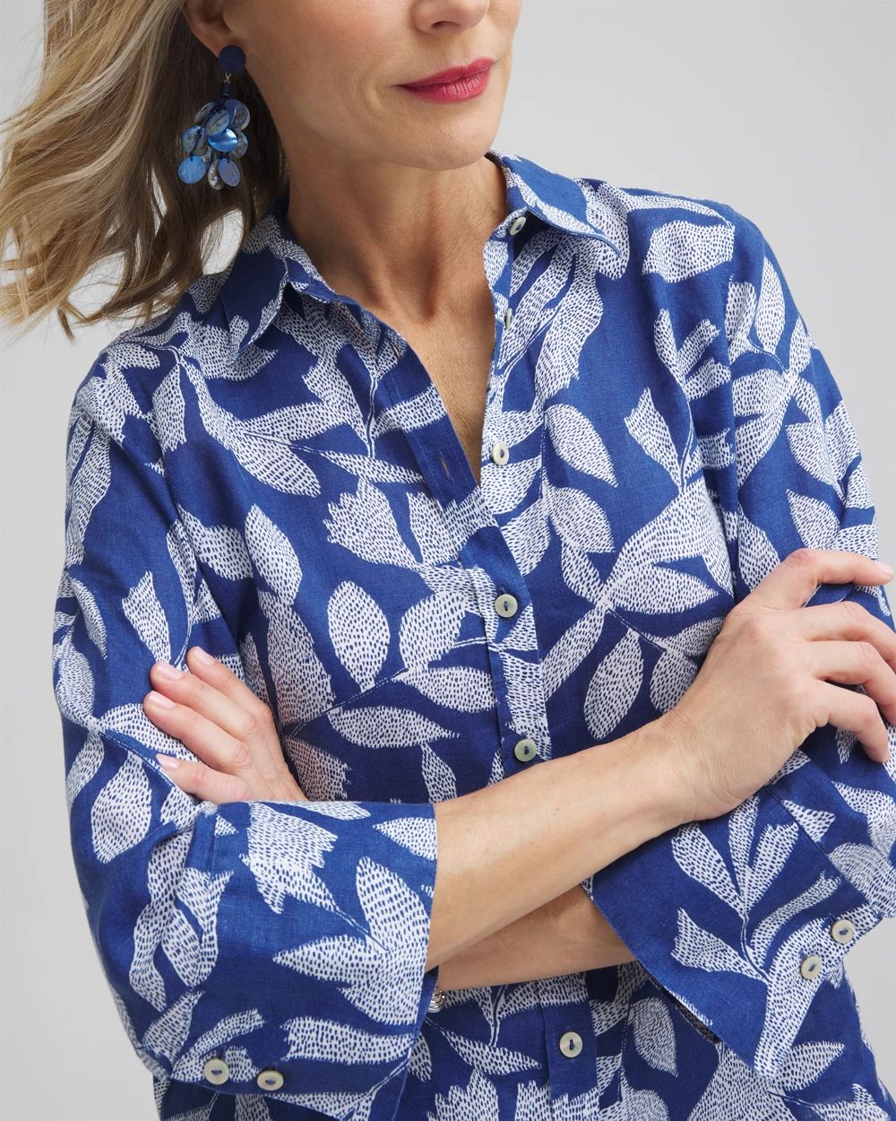 No Iron™ Linen Leaf 3/4 Sleeve Shirt