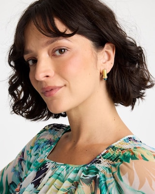 Goldtone Two-Tone Threaded Hoop Earrings click to view larger image.